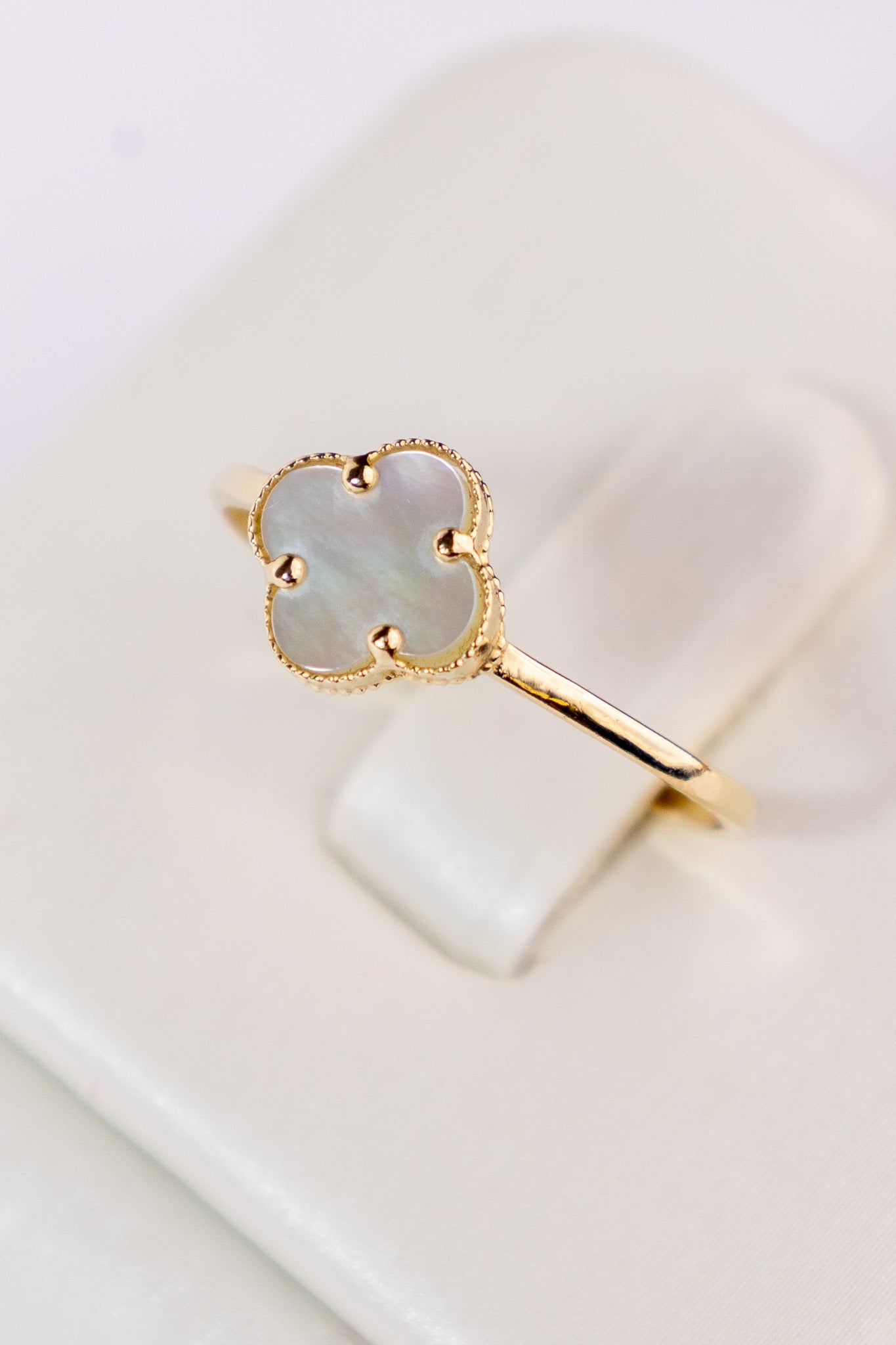 Anillo Trébol Blanco 14k